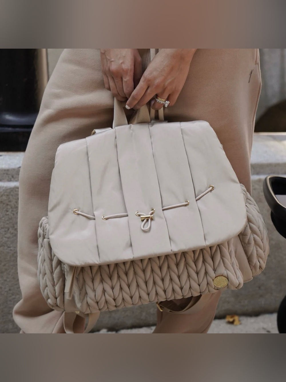 Quilted Diaper Backpack in Beige - Picture 3 of 14
